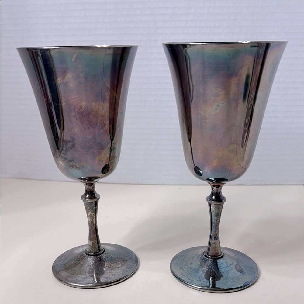 EL De Uberti Vintage Silverplated Wine Goblets Made in Italy Set of 2